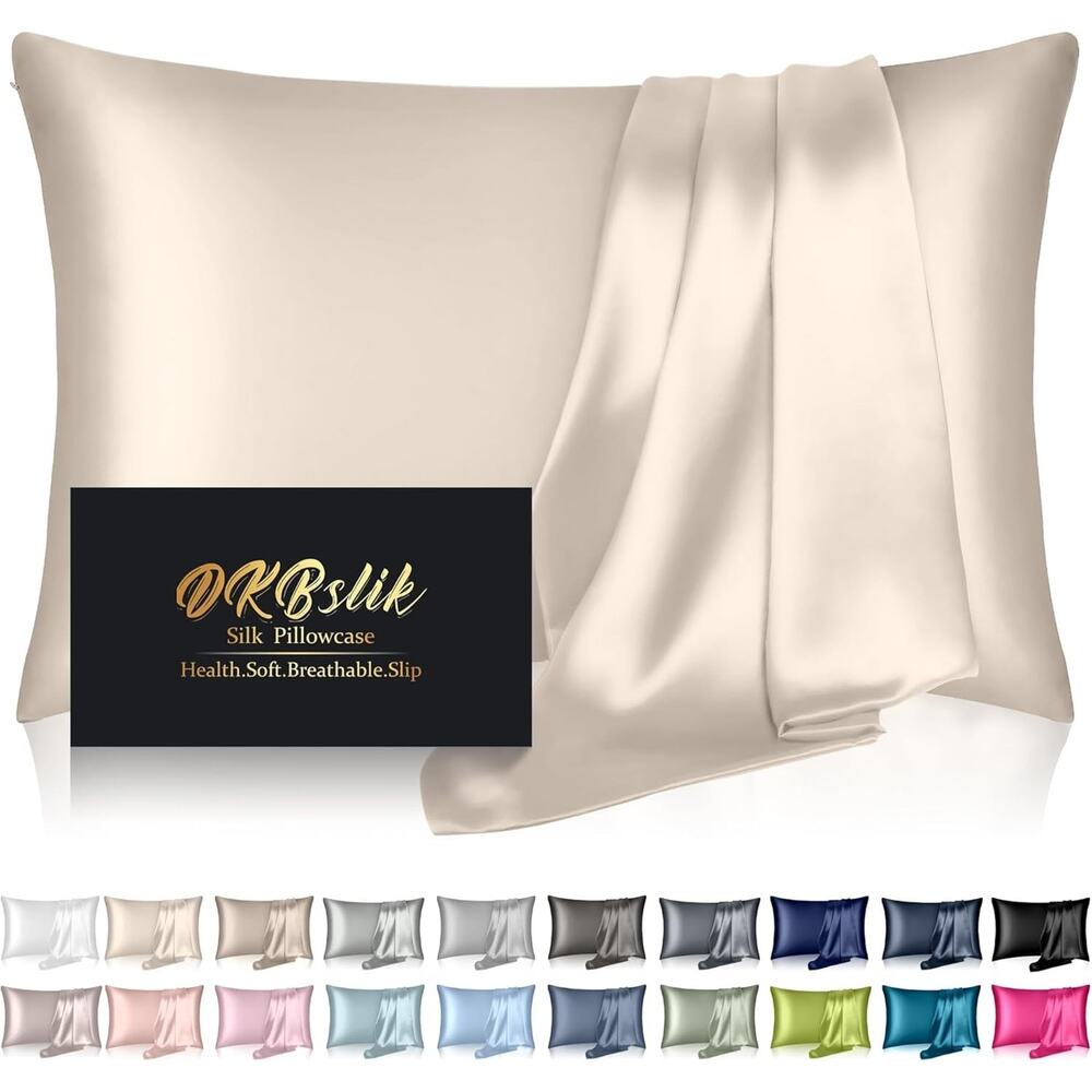 Silk Pillowcase Biege 2 Pack, Mulberry King Size Set of 2, Anti Acne